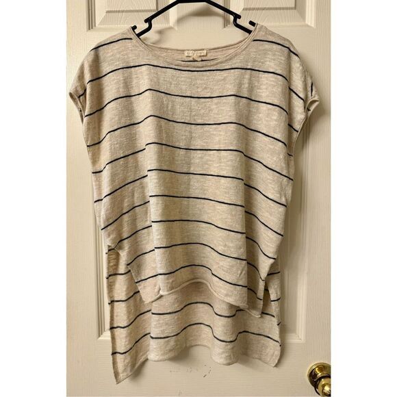 Eileen Fisher Organic Linen Blend Jersey Stripe Hi-Lo Lightweight Top Small - Picture 4 of 11